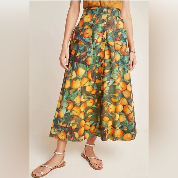 Maeve Dresses & Skirts - Maeve by Anthropologie Summer Orchard Midi Skirt Size 12 Orange Print